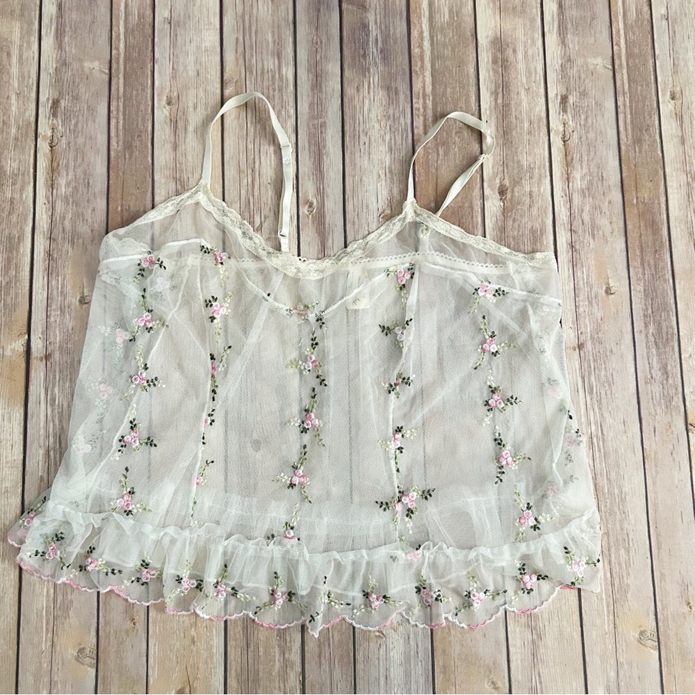Hips & Curves Floral Embroidered Sheer Camisole Top